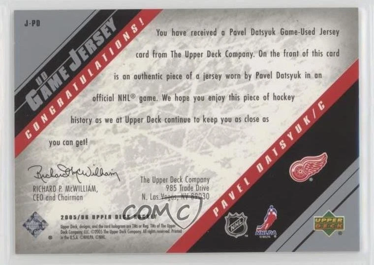 2005-06 Upper Deck UD Game Jersey Series 1 Pavel Datsyuk #J-PD HOF - Image 2 of 2