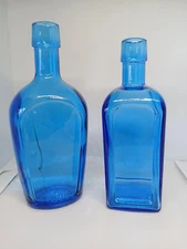 Wheaton Blue Glass Bottles Lot Of 2 Medium Size 