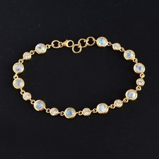 Gold Plated Sterling 925 Silver Rainbow Moonstone Bracelet Gemstone Fine Jewelry