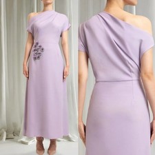 Purple Jersey Applique Mother of the Bride Pleat A-line One shoulder Prom Gown  