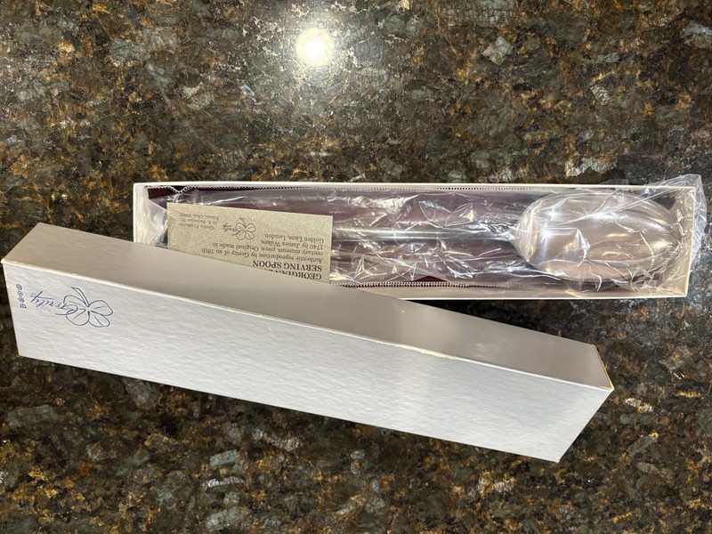 Gerity Georgian Silverplate Serving Spoon 13.5” NOS w/ Box Felt Sleeve 9030