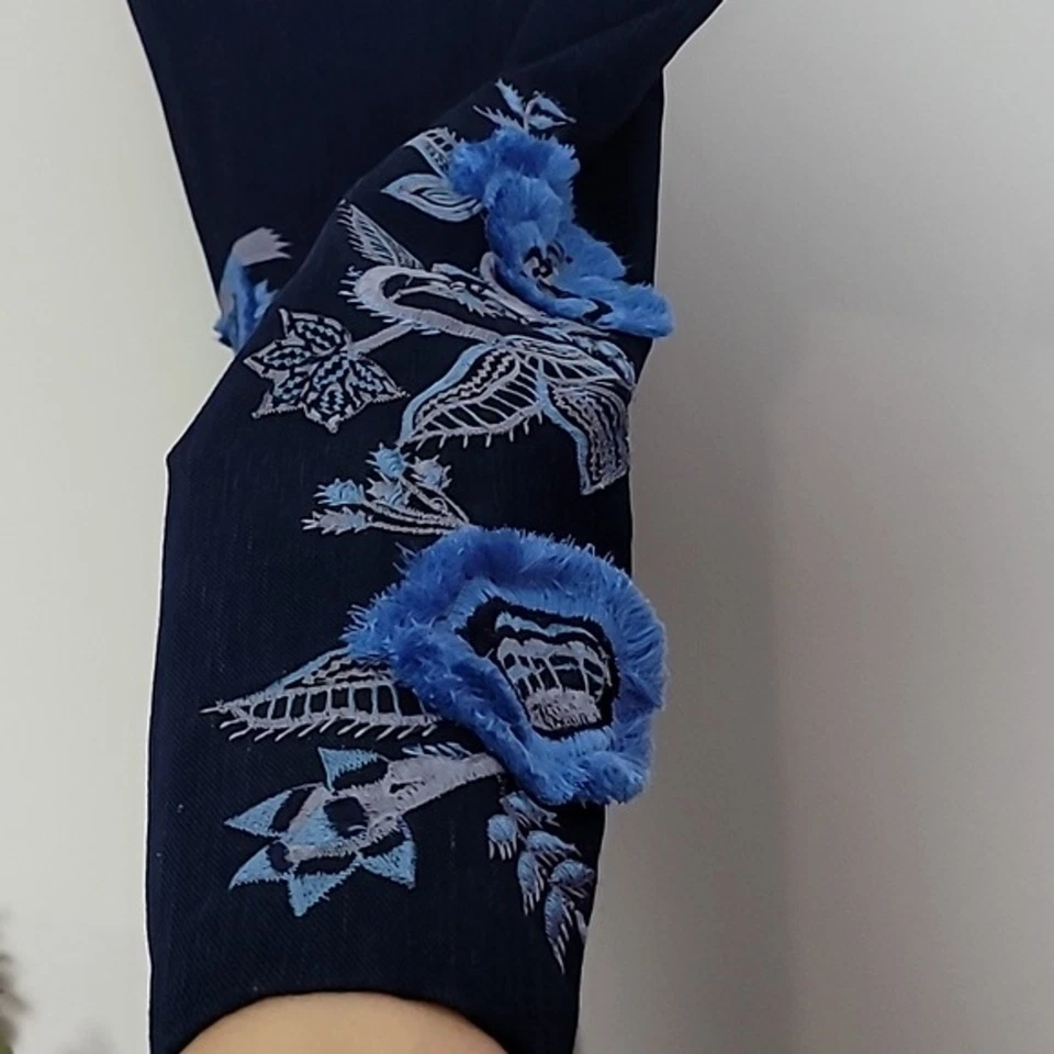 Josie Natori embroidered denim pull on crop pant Sz 12 NWT - Image 4 of 4