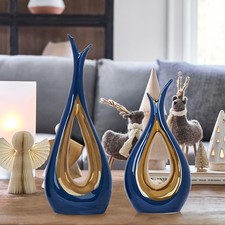 2 PCS Blue Gold Ceramic Vase Set, Home Decor, Centerpieces, Pampas, Flower Vases