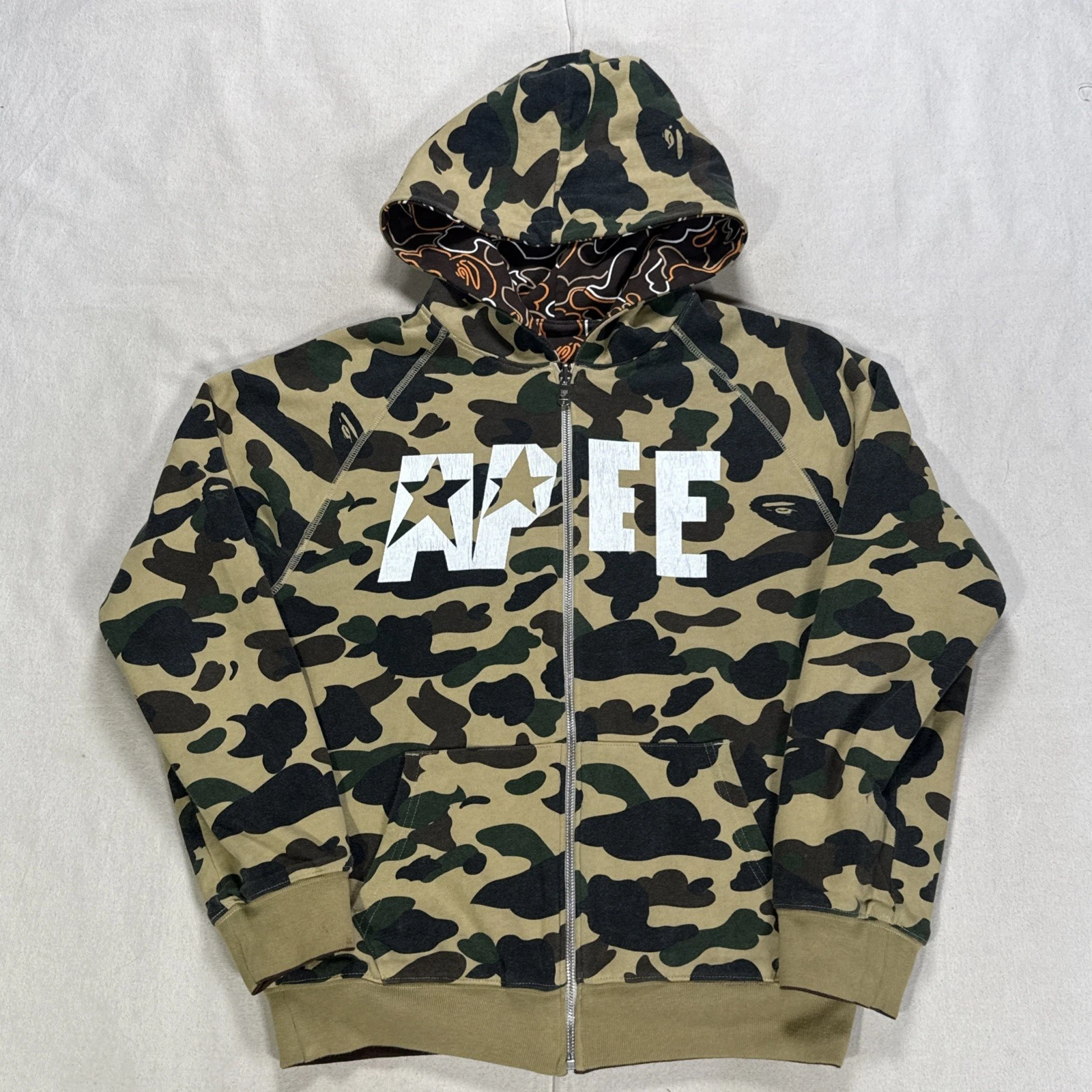 A Bathing Ape Reversible Jacket Mens Small Camo Hoodie Full Zip Pockets - product detail image 1