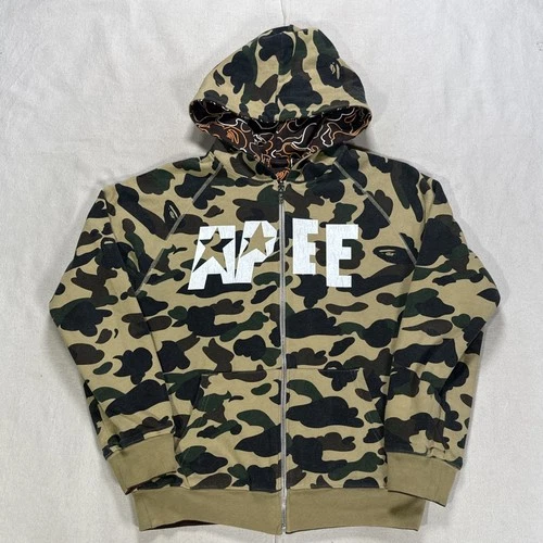 A Bathing Ape Reversible Jacket Mens Small Camo Hoodie Full Zip Pockets - product listing photo