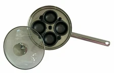 Crate & Barrel Berndes 8.5" Egg Poacher Pan Stainless Steel Glass Lid 4 Egg Cups