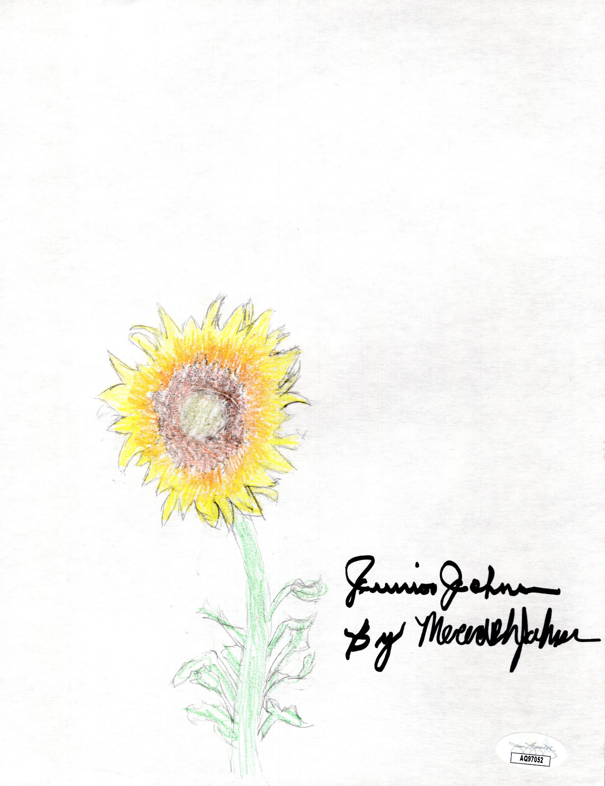 Junior Johnson Autographed Signed HAND ORIGINAL 8x11 FLOWER DRAWING DONE BY DAUGHTER JSA 