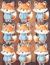 Blue Sweater Fox Vinyl Die Cut Stickers Set Scrapbooking Laptop Waterbottle