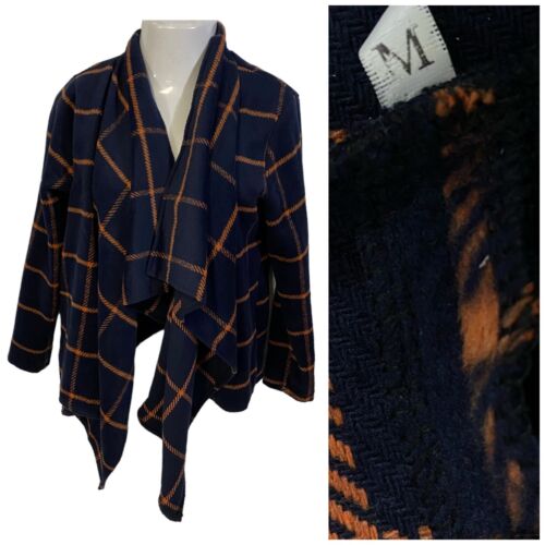 Blazer Cardigan Womens Medium Blue Waterfall Plaid Fleece Work Office Casual - Picture 6 of 10