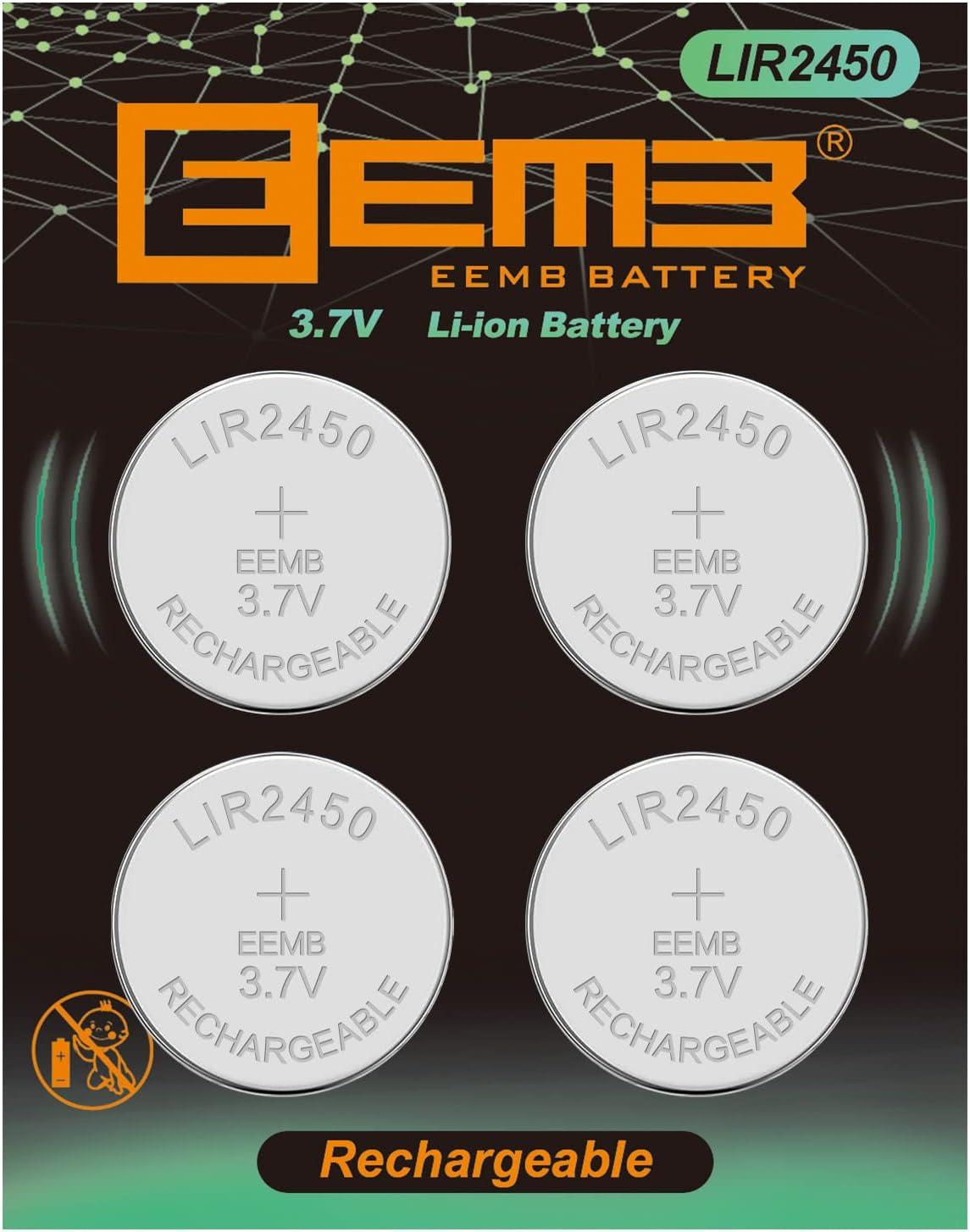 4Pcs Lir2450 Rechargeable Battery 3.7V Lithium-Ion Coin Button Cell Batteri
