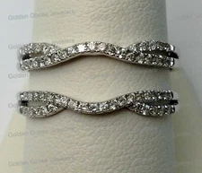 14k White Gold Split Shank Solitaire Enhancer REAL Diamonds Ring Guard Wrap