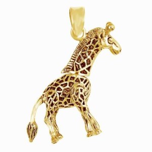 Authentic 14K Yellow Gold Plated Silver Animal Sweet Giraffe Pendant Necklace For