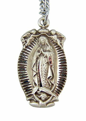 Sterling Silber Medaille Unsere Liebe Frau von Guadalupe mit Cherub Engel, 1 1/4 Zoll