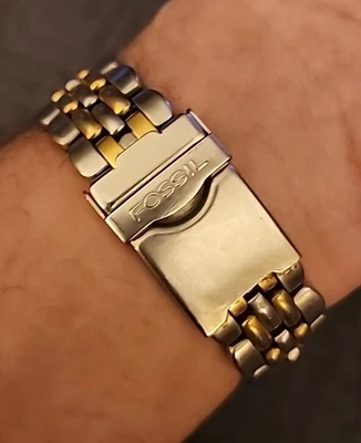 Fossil Blue Two Tone Stainless Gold Triple Day Date Watch/ Band BQ  