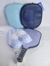 Pickleball Set for Two - 2 Paddles 4 Balls 2 Prince Cover Zip Bags Blue White