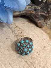 7. Vintage 70s ZUNI DW 925 Sterling Native American Turquoise Cluster Ring 8.75s