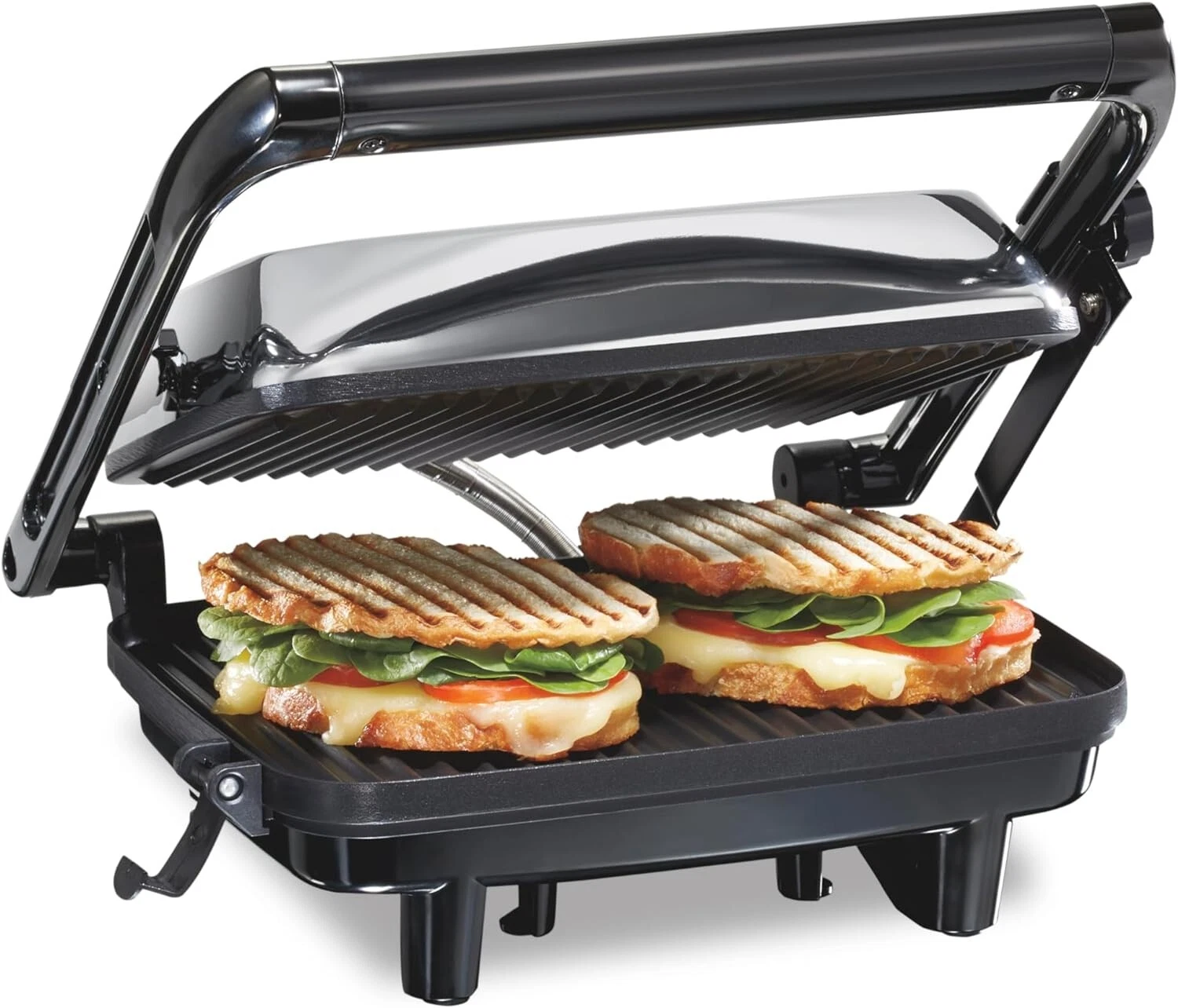 Panini Press Sandwich Maker & Indoor Grill Locking Lid Nonstick 8" x 10" Chrome
Opens in a new windo