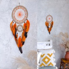 Dream Catcher Wall Hanging Handmade  Orange Beige Dreamcatcher for Man, Girl