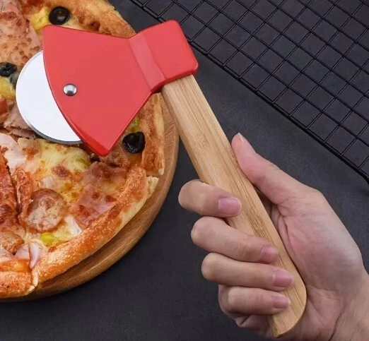 Cortador de pizza de hacha de 1 pieza, rueda de hacha de acero inoxidable cortador de pizza para pizza, pastel, waf Foto 2 de 3