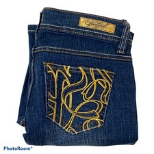 Junior Womens Southpole Jeans Size 7 Gold Logo Gold Embroidered Blue