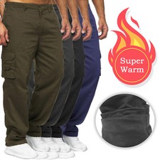 Men's Thermal LINED Elasticated TROUSERS Cargo Combat Work Pants Bottoms