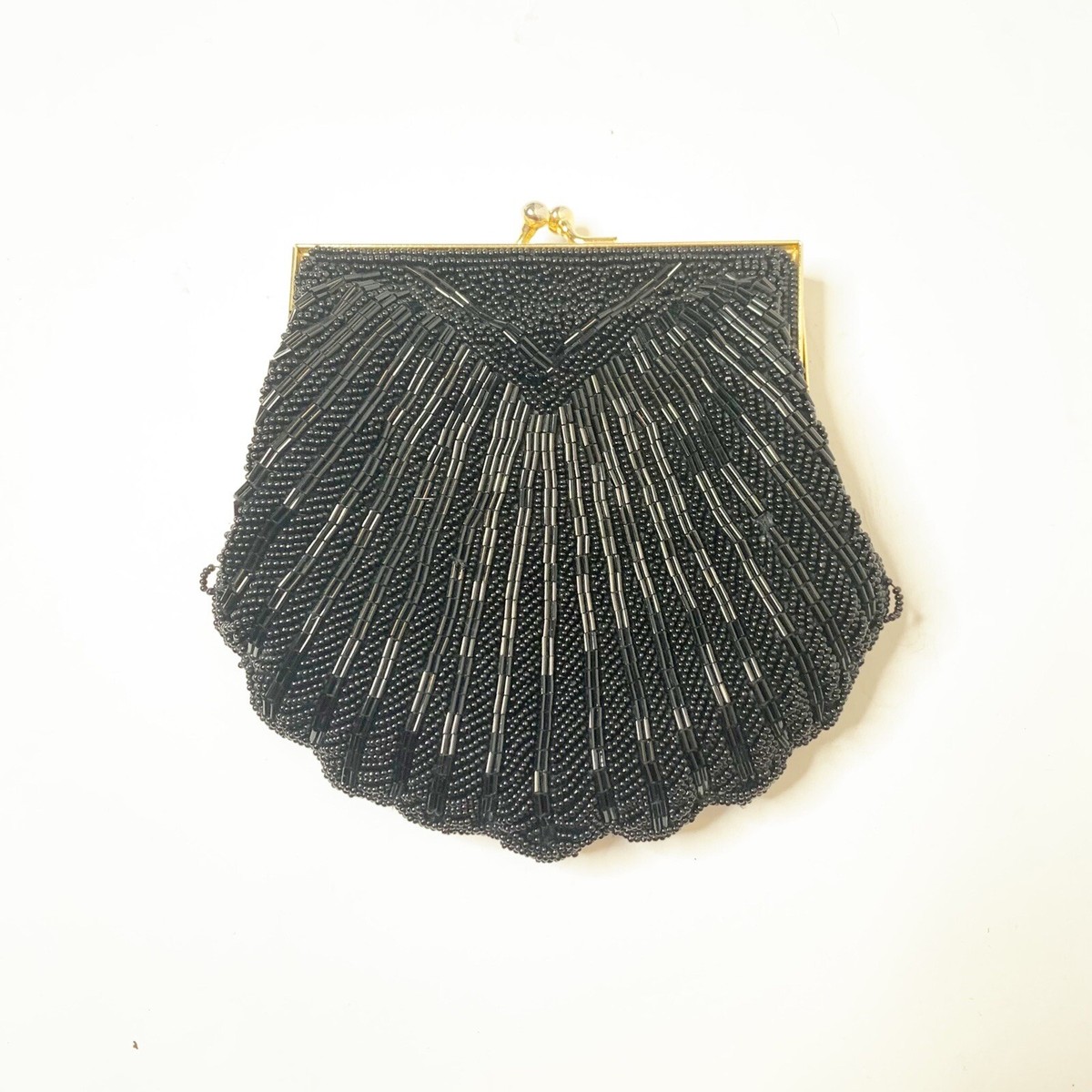 Vintage Art Deco Carla Marchi Hand Beaded Seed Bead Cocktail Party Holiday Belt Vintage Carla Marchi Beaded Purse, White Gold Beaded Purse  main image 2