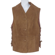Hippy Brown Suede Vest Side Laces Womens Size 10 Vintage 60s Festival Boho
