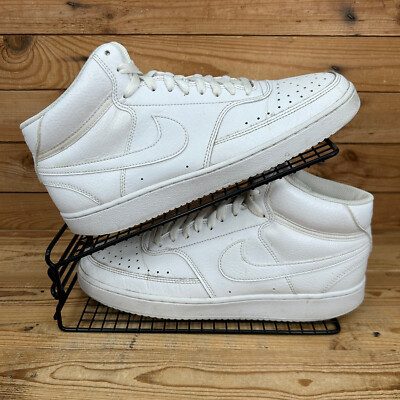 Nike Turnschuhe Herren Größe UK 8,5 Court Vision Mid Triple Weiß Leder Freizeitschuhe