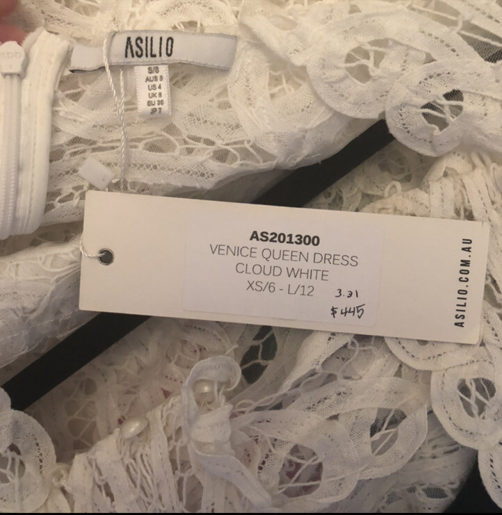 NWT $889 Asilio Venice Queen Panelled Lace Midi Dress White Small