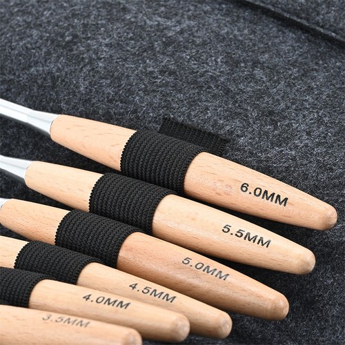 Portable Beech Wood Handle Crochet Hooks Set Case Knitting Needle Stitch Markers - Picture 10 of 20