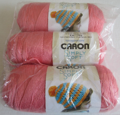 Caron Simply Soft Worsted Weight 4 Ply Acrylic Yarn Lot of 3 Strawberry 0015