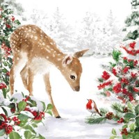 Servietten Bambi 33X33Cm, Reh, Ilex, Rotkehlchen, 3333872