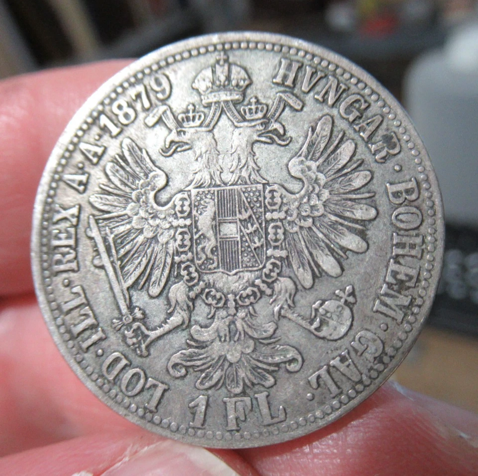 1879 Austria Hungary 1 Florin Silver Coin Franz Joseph I Double Headed Eagle - Image 2 of 4