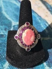 GORGEOUS VINTAGE RHODOCHROSITE PINK TOURMALINE  STERLING SILVER 925 RING SIZE 7