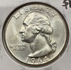 1964 P Washington Quarter Silver 25C Coin - GEM BU Uncirculated