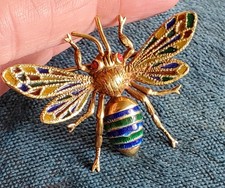 Vintage 14k Gold Bee Brooch Enamel Painted 11 Grams Marked 1.85" Insect Jewelry 