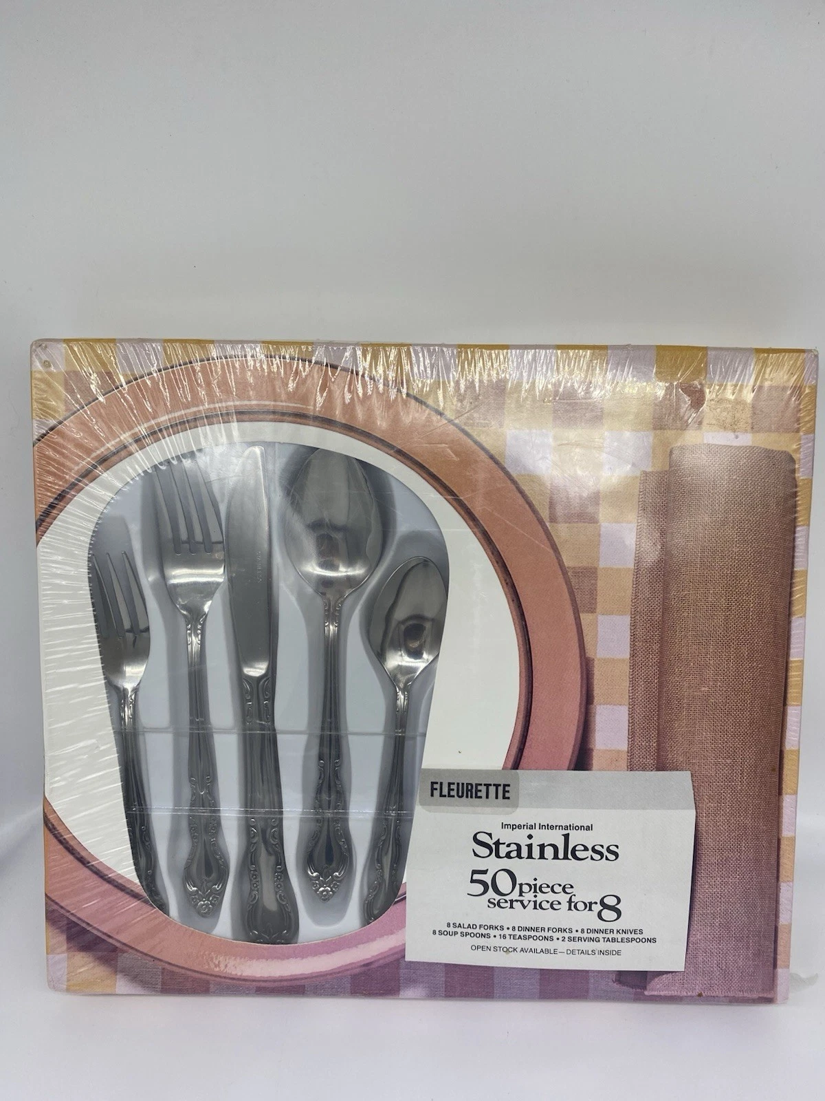 New 50 Piece Imperial International Stainless Flatware Set Fleurette Pattern