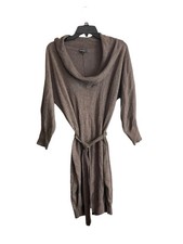 Express Med Cowl Neck Knee Length Sweater Dress Tie Waist Wool Blend Brown