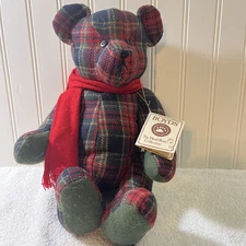 Boyd's Bear Wool Blend Red Christmas Plaid Teddy Bear Jointed 14" Beautiful!