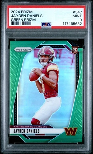 2024 PANINI PRIZM GREEN PRIZM #347 JAYDEN DANIELS ROOKIE RC PSA 9