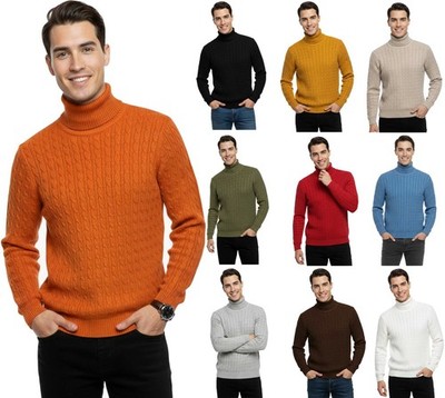 Herren Rollkragenpullover Zopfmuster weich warm hochgeschlossen Winterpullover Sweater Oberteil