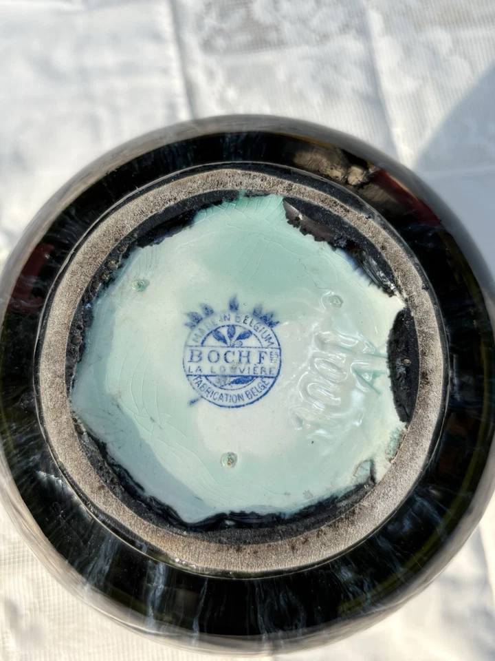 罕见 Boch F La Louviere 黄色和绿色花瓶 1920 年代。 古董艺术装饰 — 第 3/4 张图片