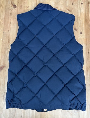 Crescent Down Works Large Quilted Navy Vest With Knit Collar Size L Rare - Picture 7 of 8
