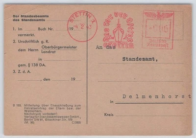 D. Reich Freistempel-Beleg STETTIN 1943 Das Tor der Ostsee [066] - Bild 1 von 2