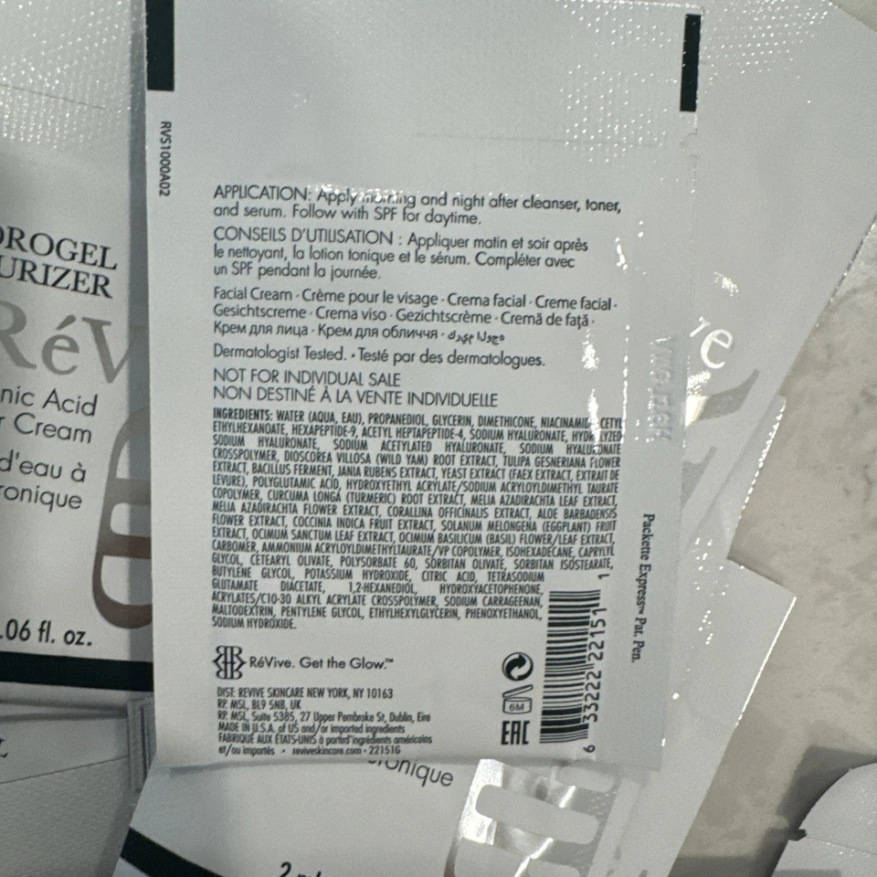 24 Crema de agua con ácido hialurónico ReVive HIDROGEL HIDRATANTE 2 ML CADA MUESTRA Foto 3 de 3