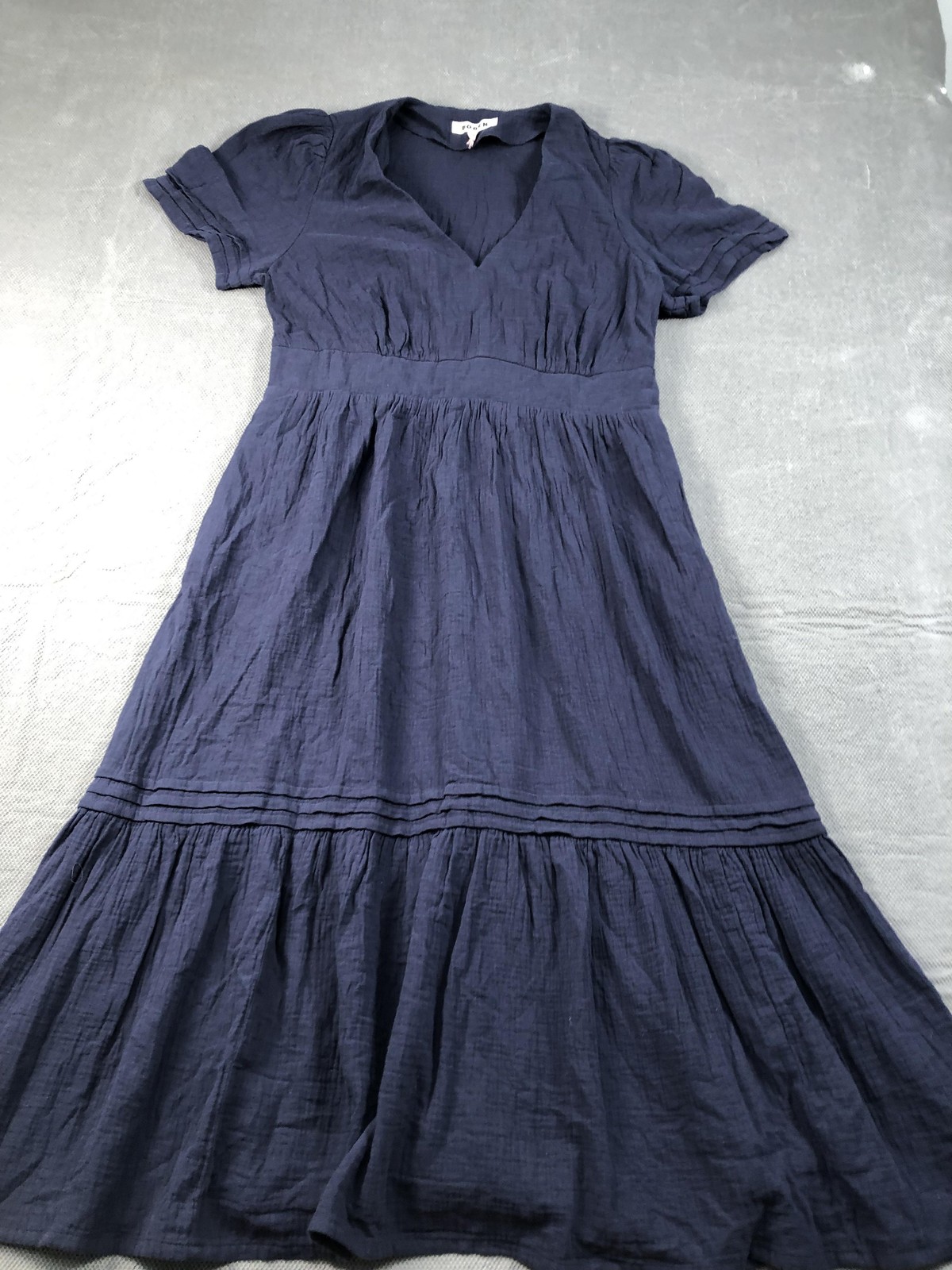 Boden Dress Womens 14 Blue V Neck Puff Sleeve Cotton Maxi Fit Flare Sundress
