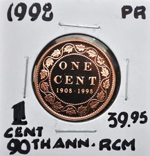 1998 Canada Sterling Silver One Cent - 90th Ann. RCM - Proof Finish