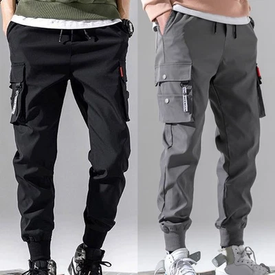 Pantalon de jogging couleur unie avec plusieurs poches pour homme mode de vie ac - Photo 1/4