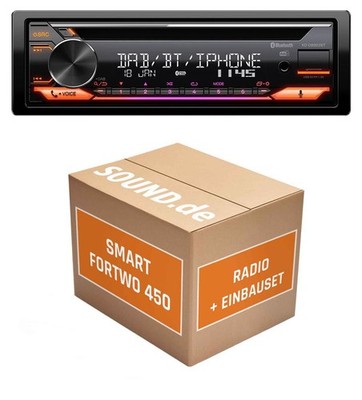 Autoradio mit JVC KD-DB922BT für Smart Fortwo 450 dunkelgrau | Bluetooth Telefon