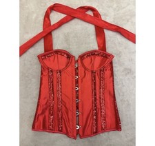 Daisy Corsets Bustier Womens Size M Red Sequin Satin Overbust Halter Top